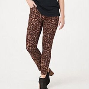 Lisa Rinna Women's Mid Rise Cheetah Skinny Ankle Pants Size 0 Black Brown NWOT